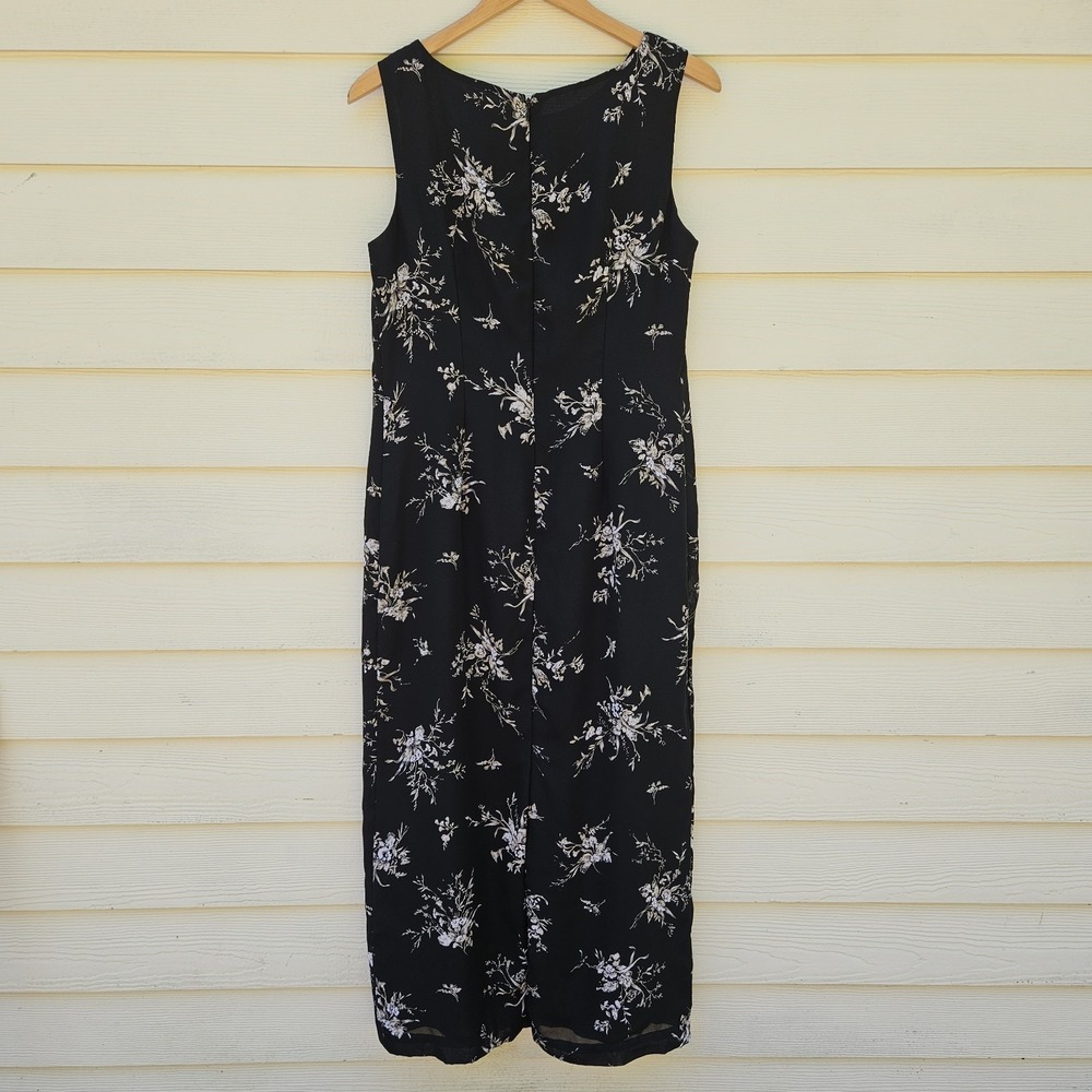 Vtg Casual Corner Floral Maxi Dress Womens 12 Cottagecore Ethereal Dark Romantic - Picture 8 of 14